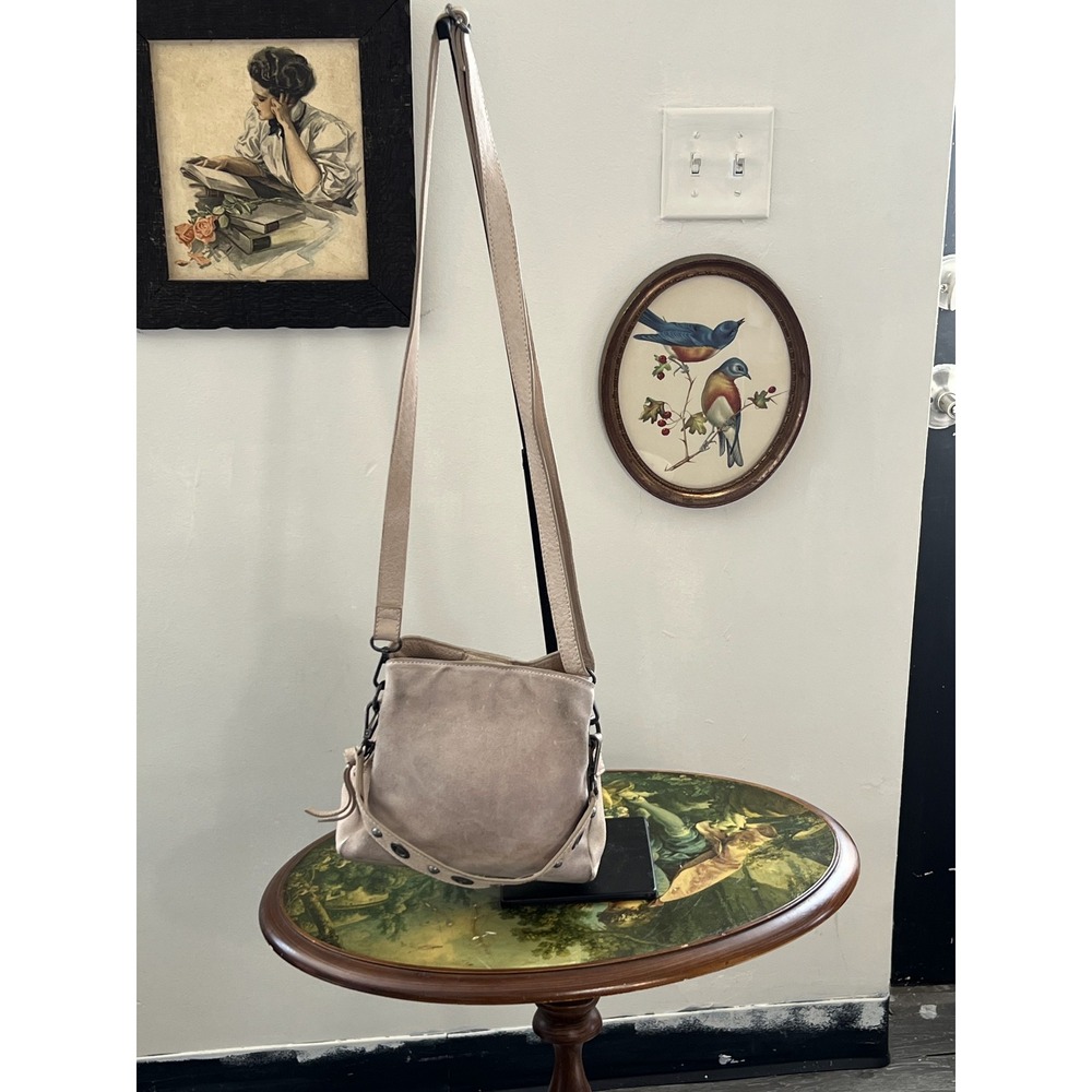 Free People Taupe Beige Suede Leather Convertible Crossbody Shoulder Bag Purse